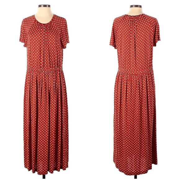 💕STINE GOYA💕 Caitlin Midi Dress ~ Rust Orange Polka Dot Print Medium - Picture 11 of 16